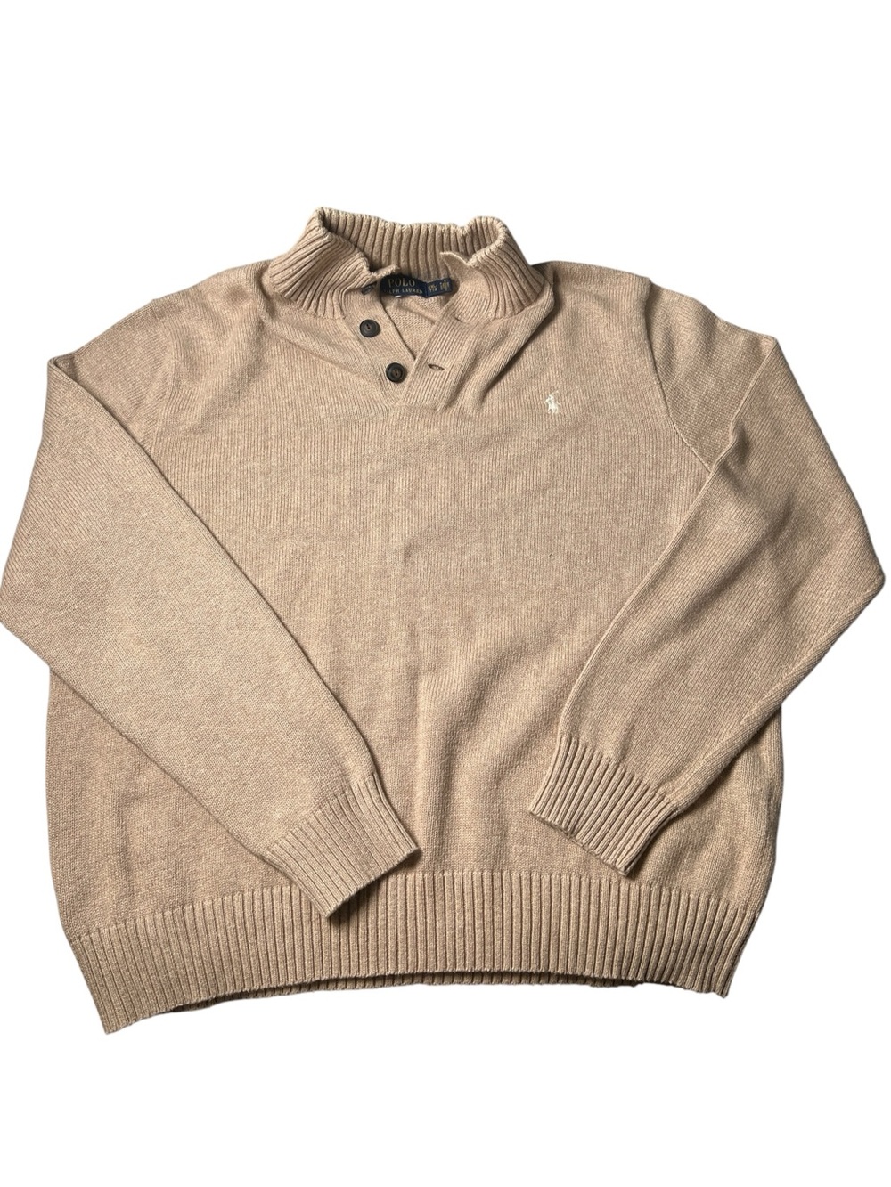Polo Ralph Lauren Tan Mock Neck Sweater 1/4 Button Knit Pullover Size XXL